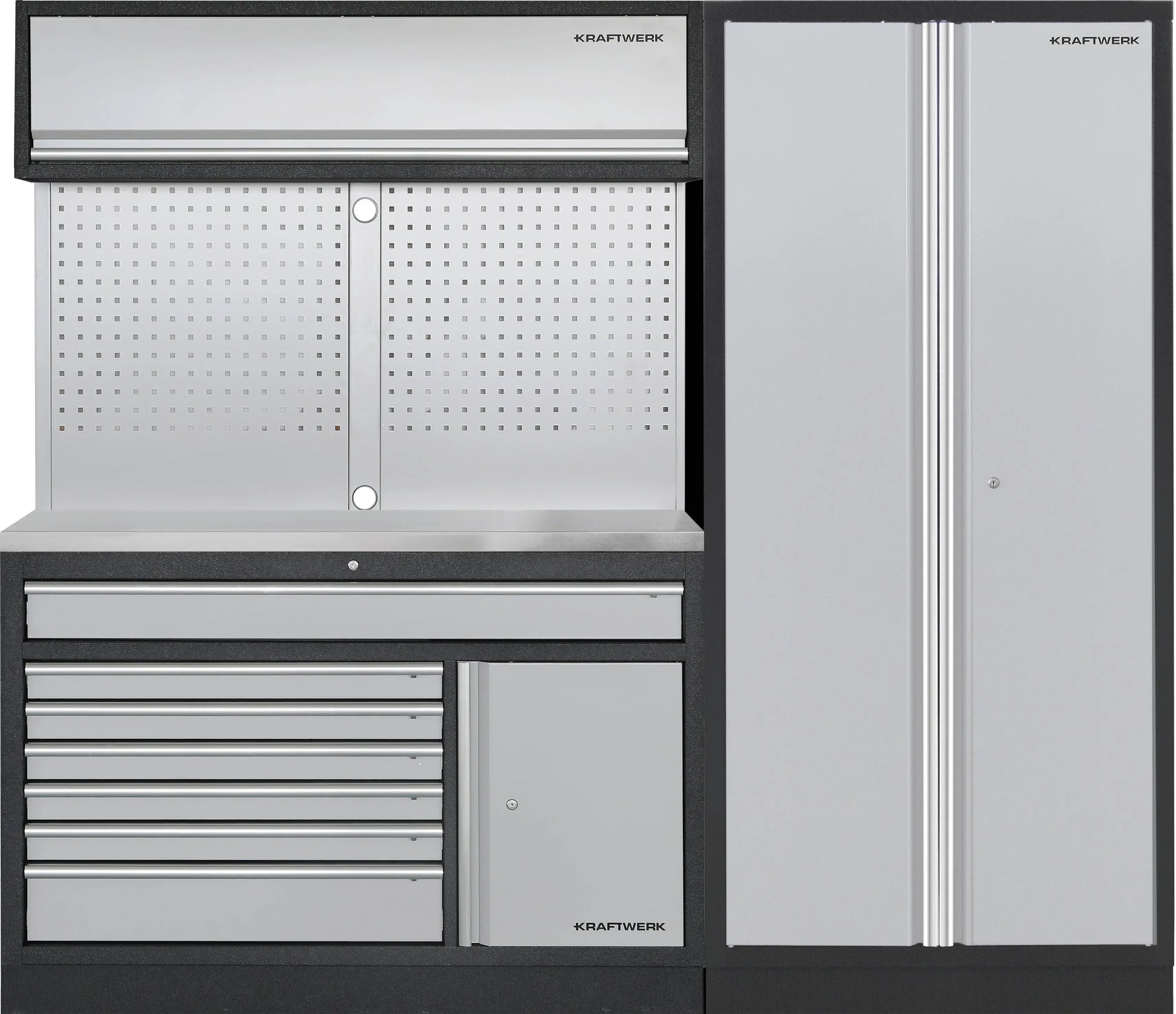 MOBILIO 2ER KOMBI BREIT, LOCHWAND, 2T HOCHSCHRANK, EDELSTAHL KRAFTWERK