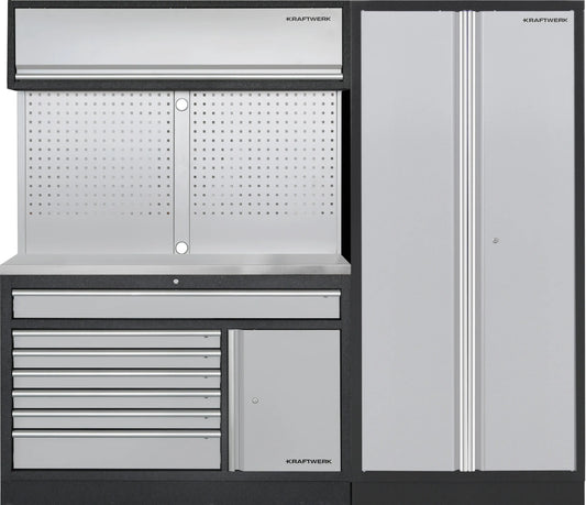 MOBILIO 2ER KOMBI BREIT, LOCHWAND, 2T HOCHSCHRANK, EDELSTAHL KRAFTWERK