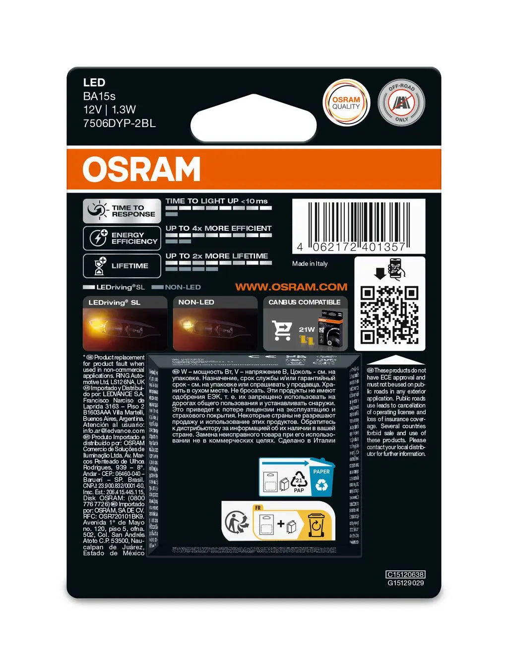 P21W LEDriving SL Amber 12V Blister 2 St. OSRAM