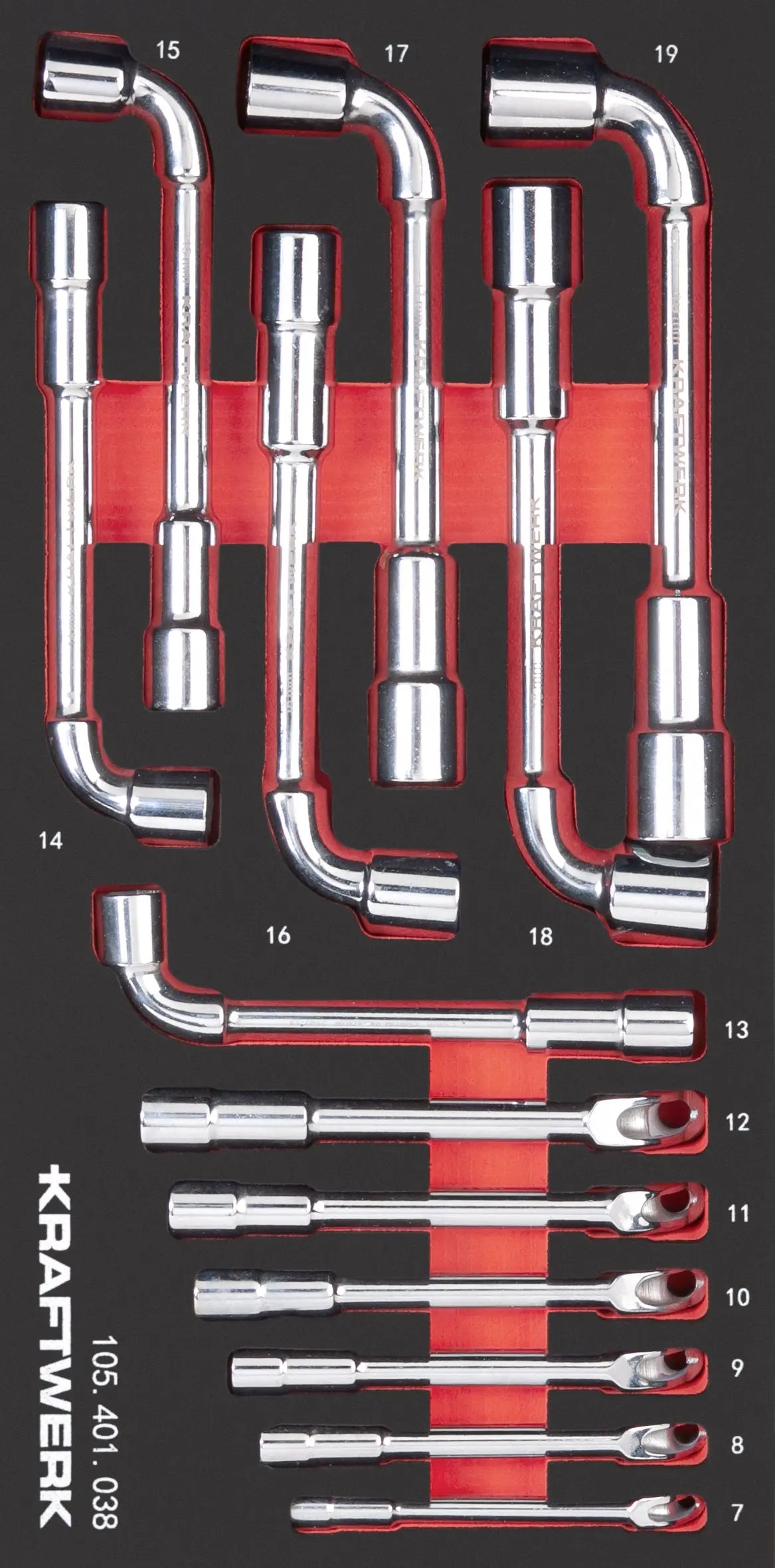 PRO LINE EVA3 PFEIFENKOPFSCHLÜSSEL 7-19 MM 20X40 13-TLG. KRAFTWERK PRO LINE