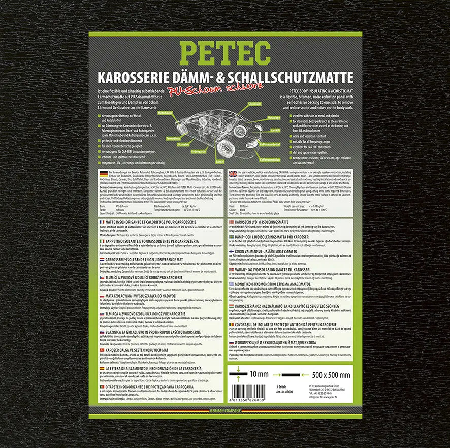 PU-Schaum - Dämm-& Schallschutzmatte - 500 x 500 x 10 mm PETEC