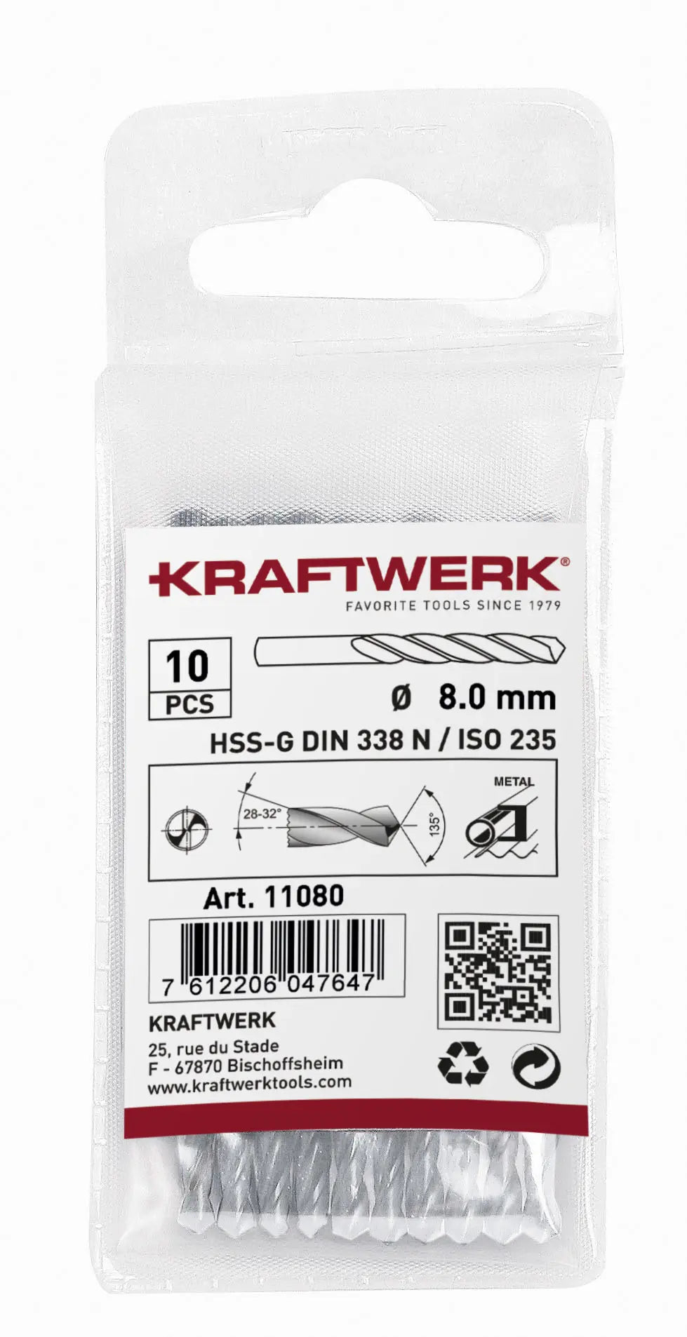 SPIRALBOHRER HSS-G DIN 338 TYP N 8.0 MM KRAFTWERK