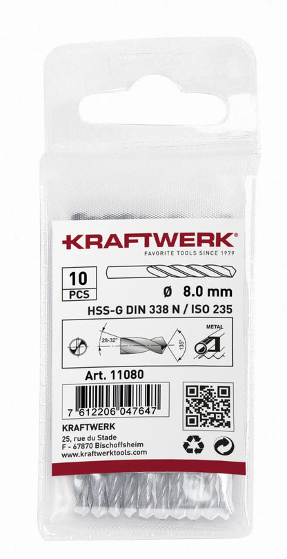 SPIRALBOHRER HSS-G DIN 338 TYP N 8.0 MM KRAFTWERK