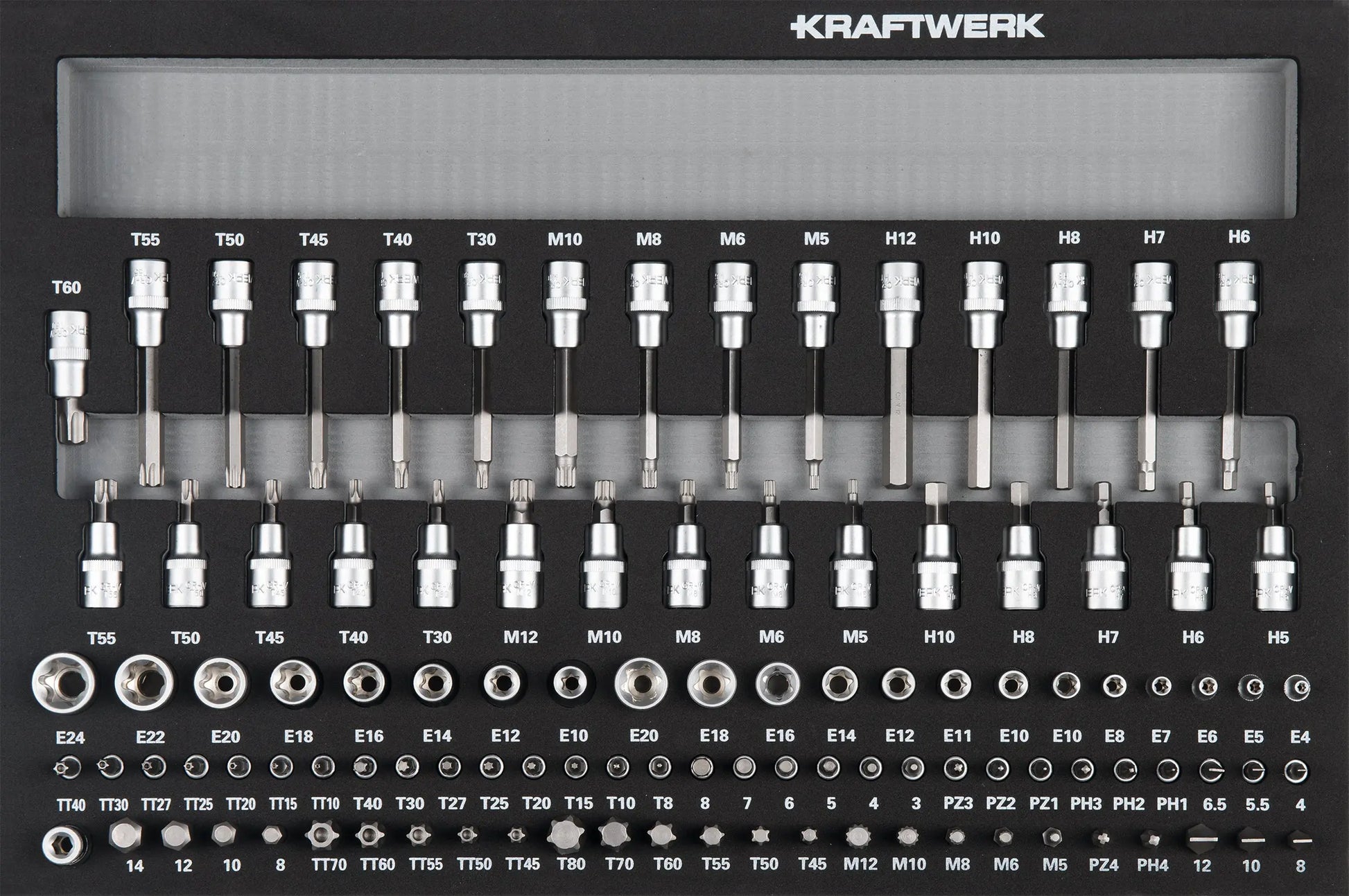 STECKSCHLÜSSEL-EINLAGE 1/4" + 3/8"+ 1/2" 107-TLG. KRAFTWERK BASIC LINE