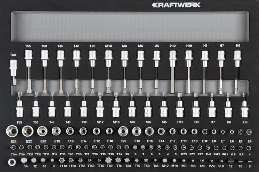 STECKSCHLÜSSEL-EINLAGE 1/4" + 3/8"+ 1/2" 107-TLG. KRAFTWERK BASIC LINE