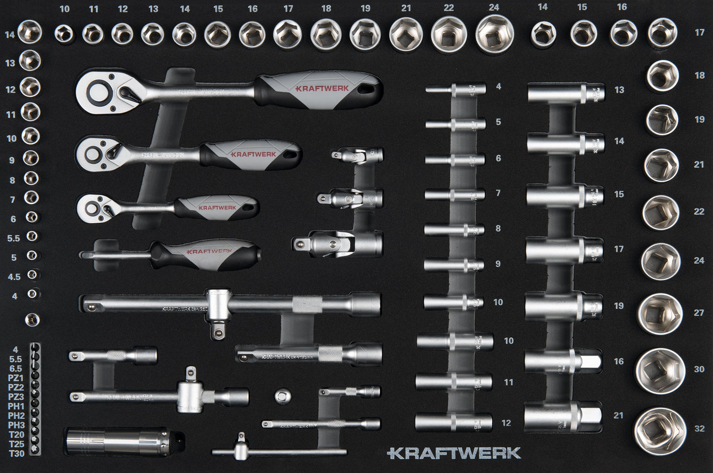 STECKSCHLÜSSEL-EINLAGE 1/4“+3/8“+1/2“ 86-TLG. KRAFTWERK BASIC LINE