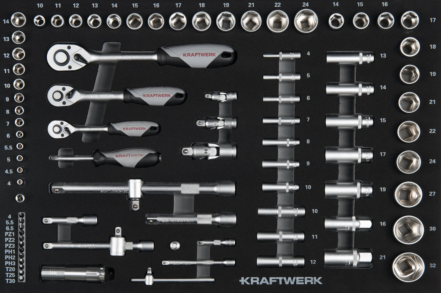 STECKSCHLÜSSEL-EINLAGE 1/4“+3/8“+1/2“ 86-TLG. KRAFTWERK BASIC LINE