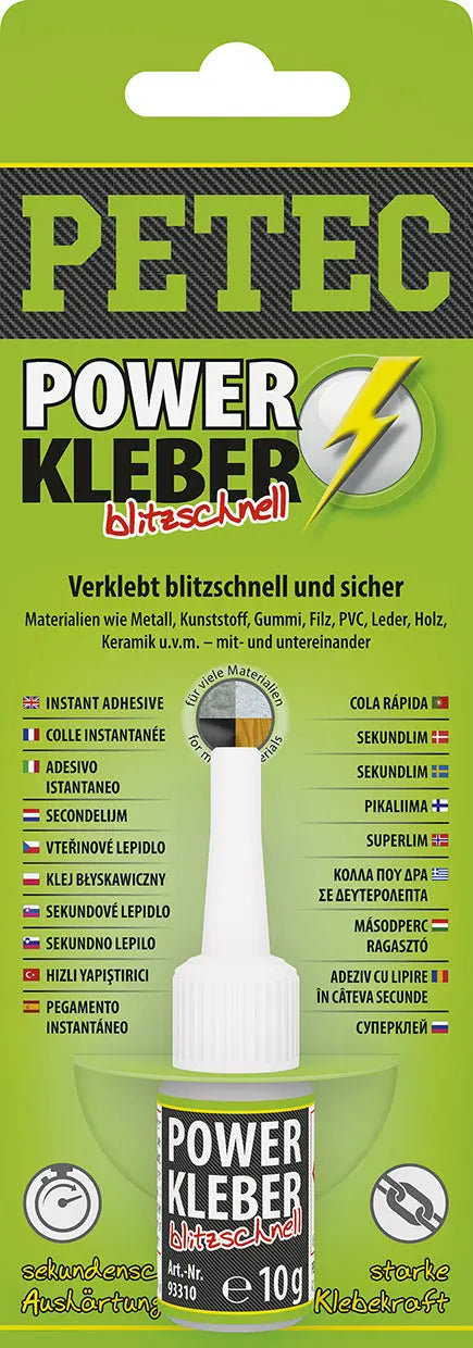 Sekundenklebstoff - POWER KLEBER blitzschnell - 10 g Flasche SB-Karte PETEC