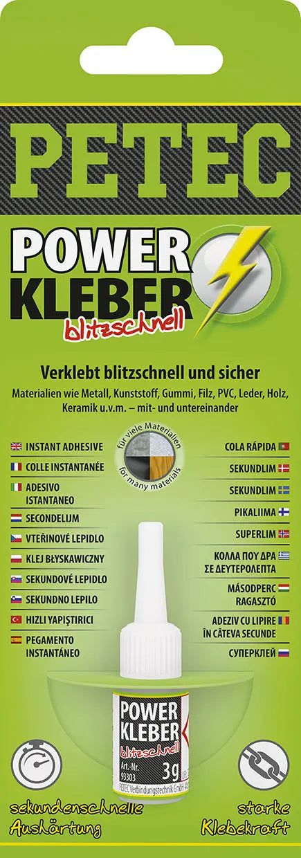 Sekundenklebstoff - POWER KLEBER blitzschnell - 3 g Flasche SB-Karte PETEC