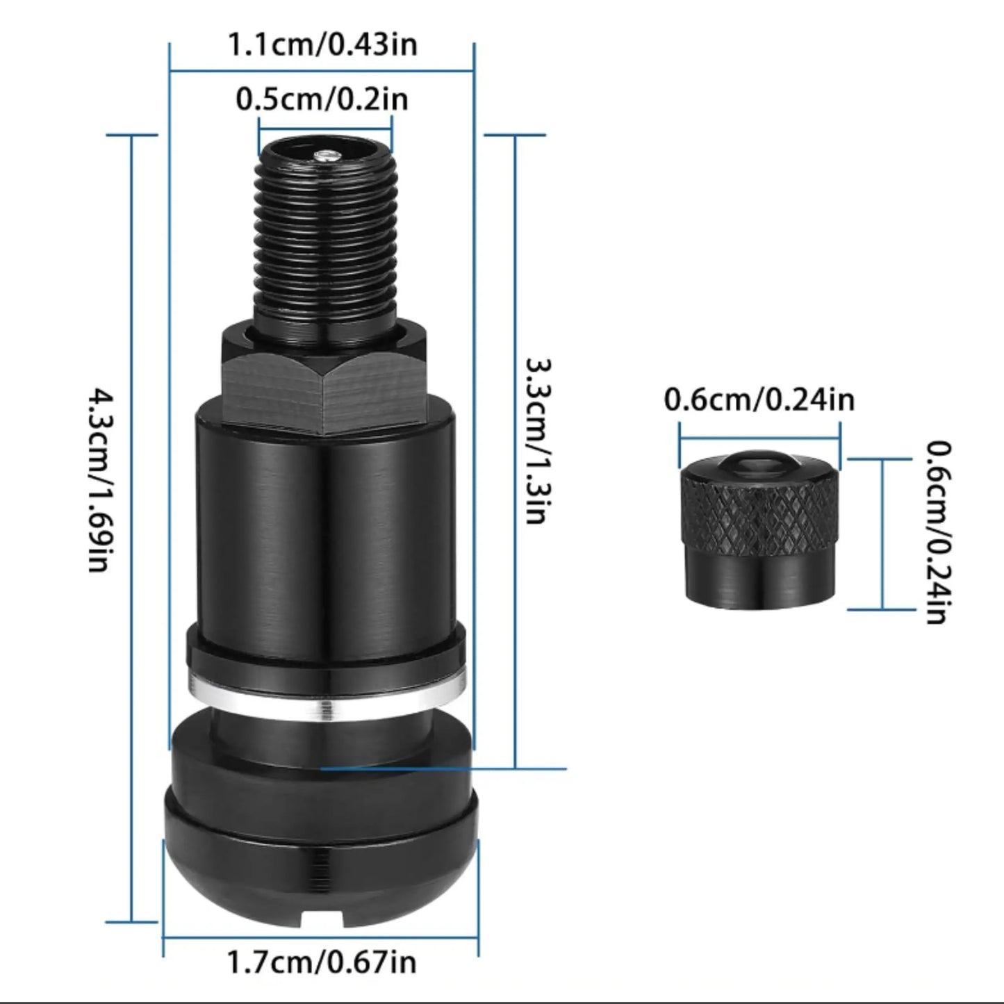 TR525 Ventil mit langer Mutter - EV-42-N2 schwarz lackiert, 42mm Höhe, max 4,5 bar