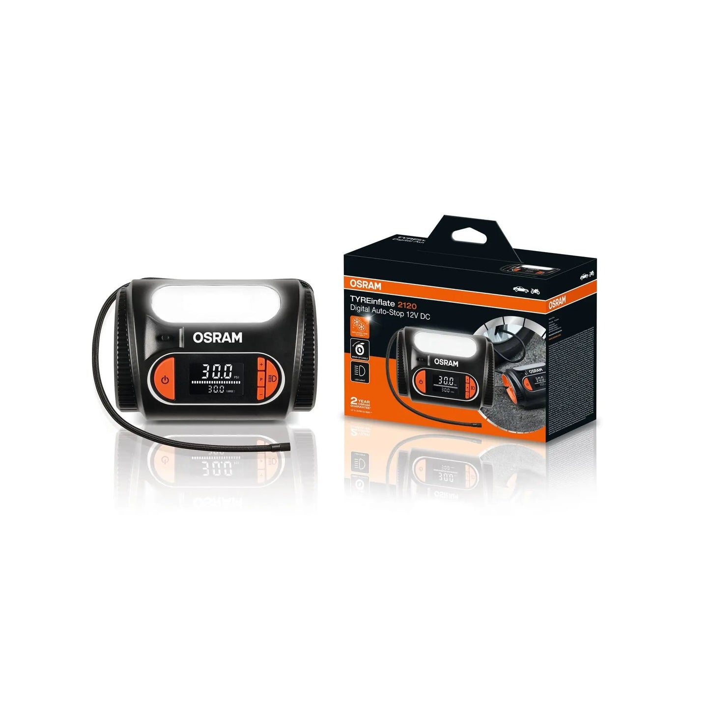 TYREinflate 2120 Schnelle Reifenpumpe mit Kabel 2 Jahre Garantie  OSRAM OSRAM