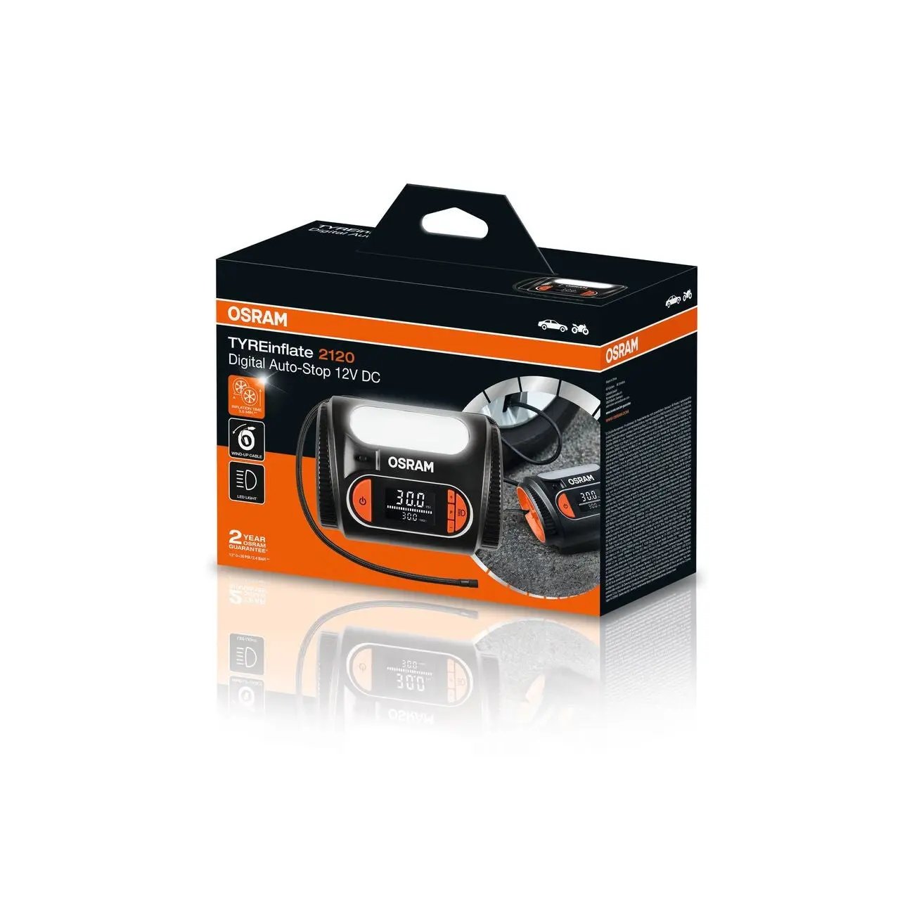 TYREinflate 2120 Schnelle Reifenpumpe mit Kabel 2 Jahre Garantie  OSRAM OSRAM