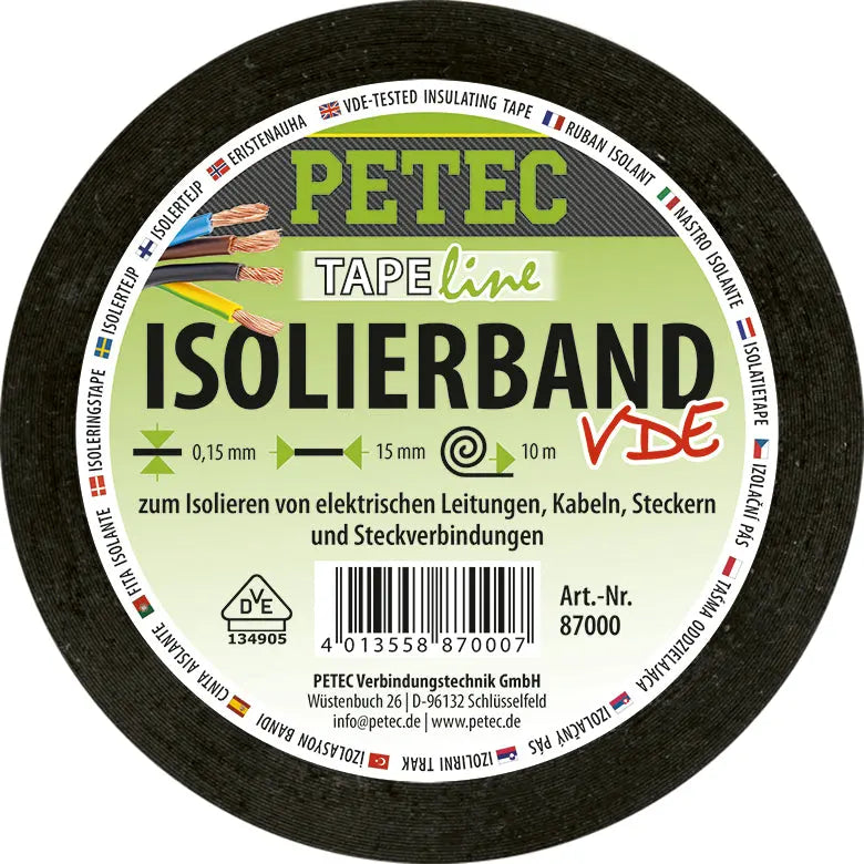 VDE geprüft - Isolierband - 10m x 15mm x 0,15mm Rolle PETEC