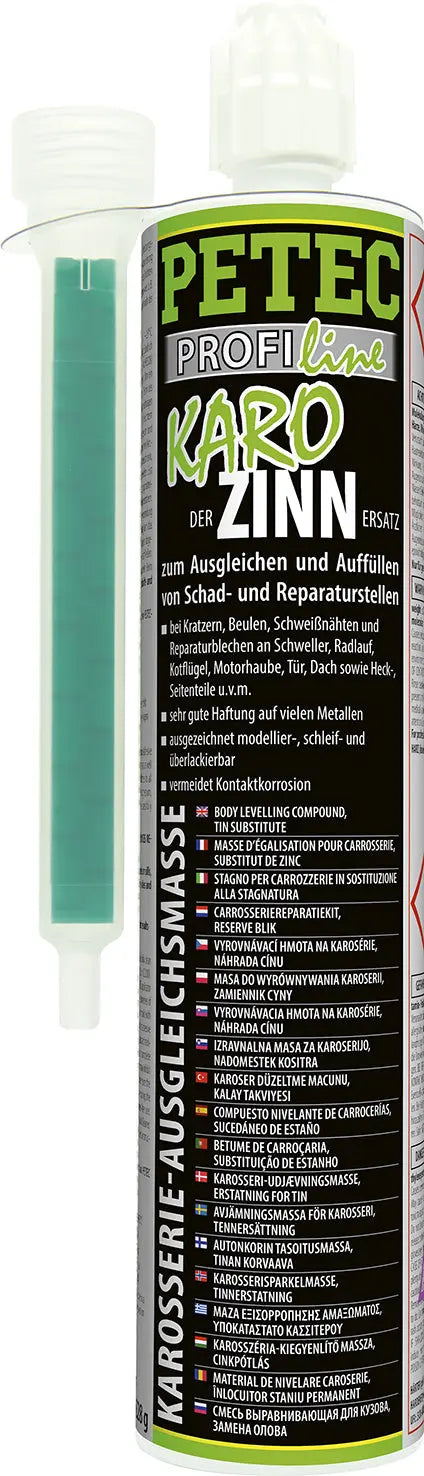 der Zinn-Ersatz; nur für gewerbliche Anwender - KaroZinn KarosserieAusgleichsmasse - 265ml Kartusche PETEC