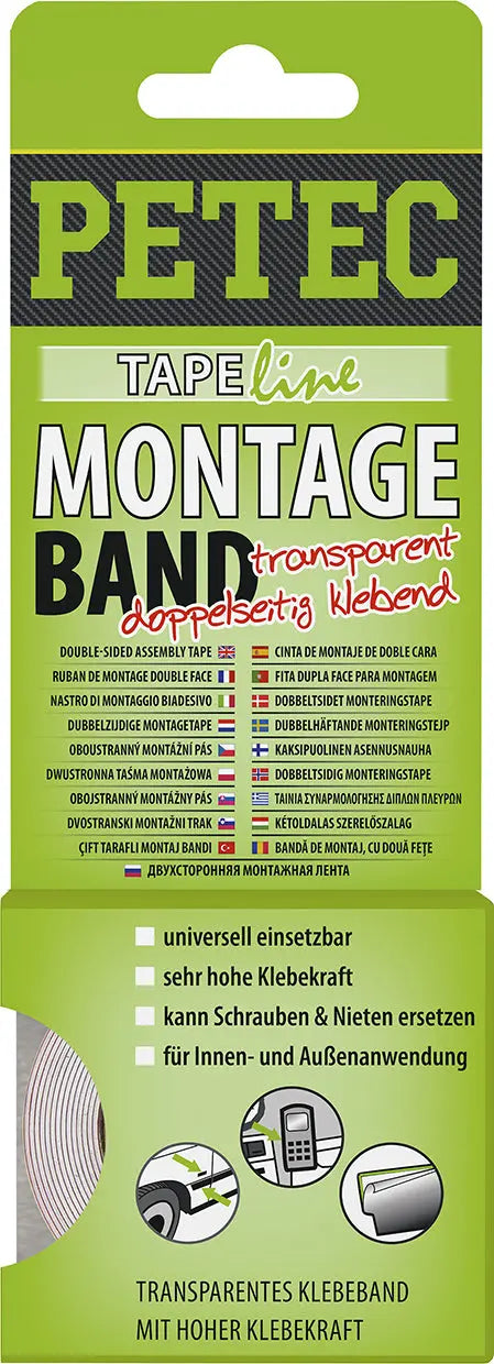 doppelseitig klebend - Montageband transparent - 2m x 19mm x 0,2mm SB-Karte PETEC