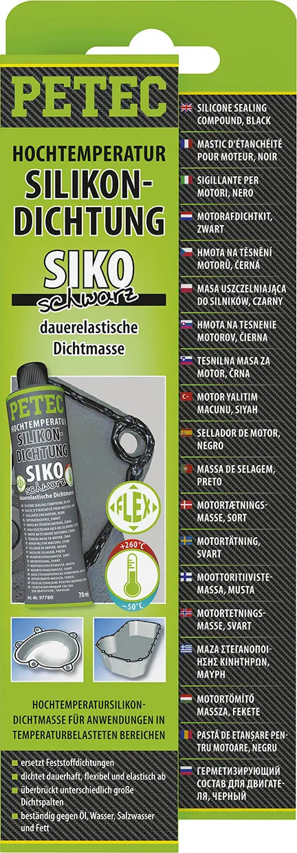 schwarz - Hochtemperatur-Silikondichtung, SIKO schwarz - 70 ml PETEC