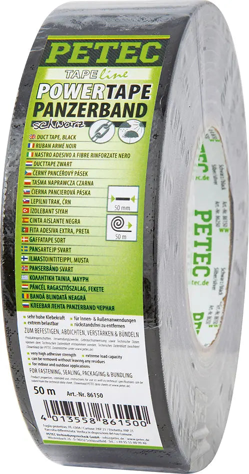 schwarz - POWER Tape, Panzerband - schwarz Rolle 50 m x 50 mm x 0,3 mm PETEC