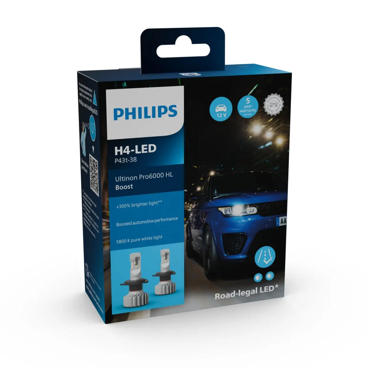 H4 12V 18W Ultinon Pro6000 Boost 5800K +300% mit Straßenazulassung 2St. Philips - Samsuns Group