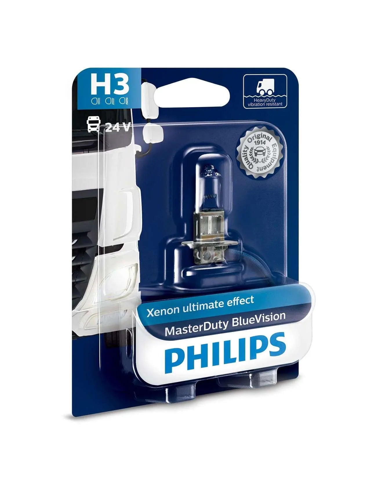 H3 24V 70W PK22s 24V Halogen MasterDuty BlueVision 1St Philips - Samsuns Group