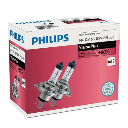 H4 12V 60/55W P43t Vision Plus +60% 2 St. Philips - Samsuns Group