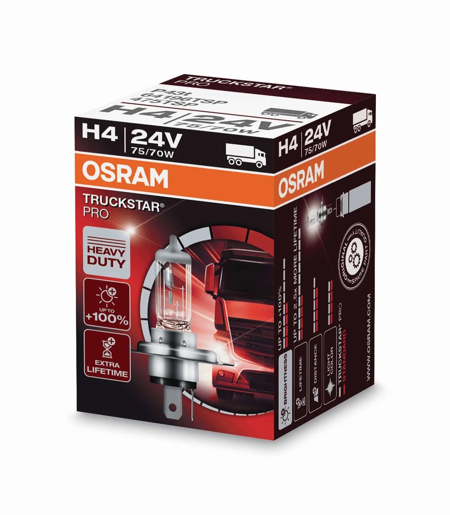 H4 24V 75/70W P43t TRUCKSTAR PRO +100% mehr Licht Faltschachtel OSRAM - Samsuns Group