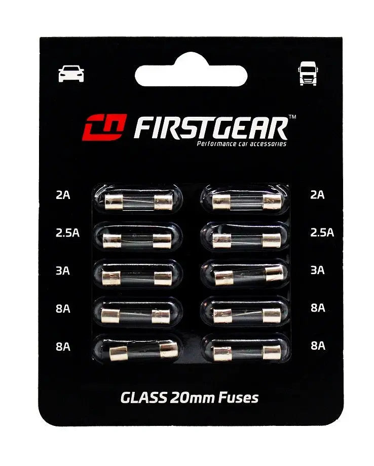 KFZ-Sicherungen Glas 20mm Ersatzsicherungen 10st. Blister FirstGear - Samsuns Group