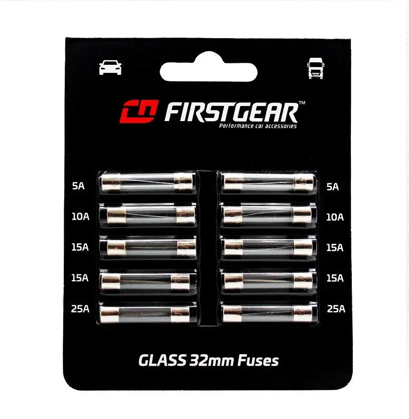 KFZ-Sicherungen Glas 32mm Ersatzsicherungen 10st. Blister FirstGear - Samsuns Group